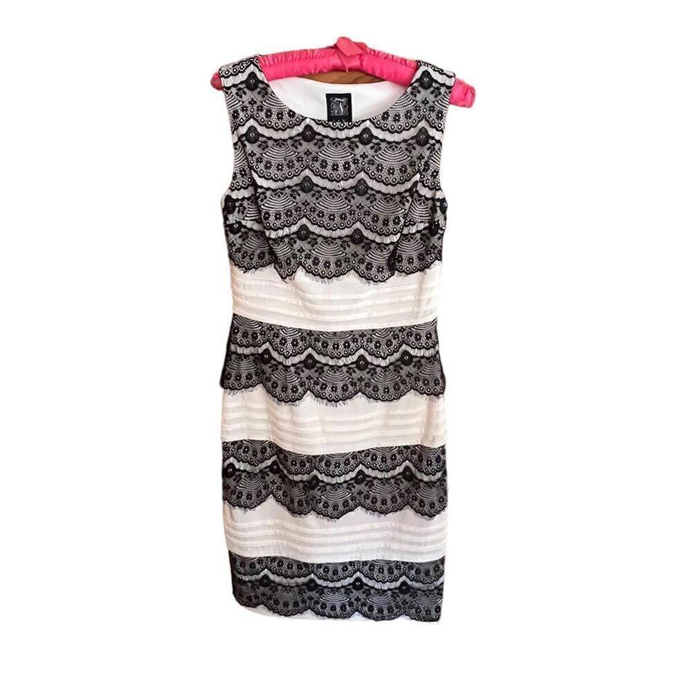 Jax black and‎ cream banded tank dress with black lace detail size 6